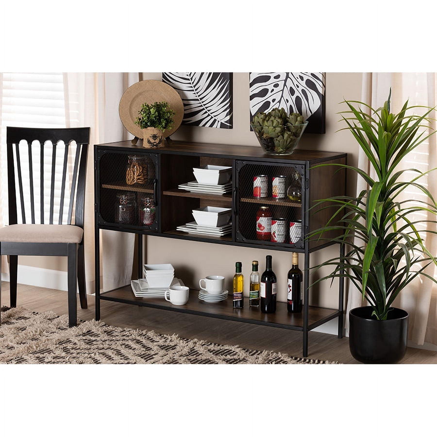 Walnut Brown and Black Metal Industrial 2-Door Sideboard