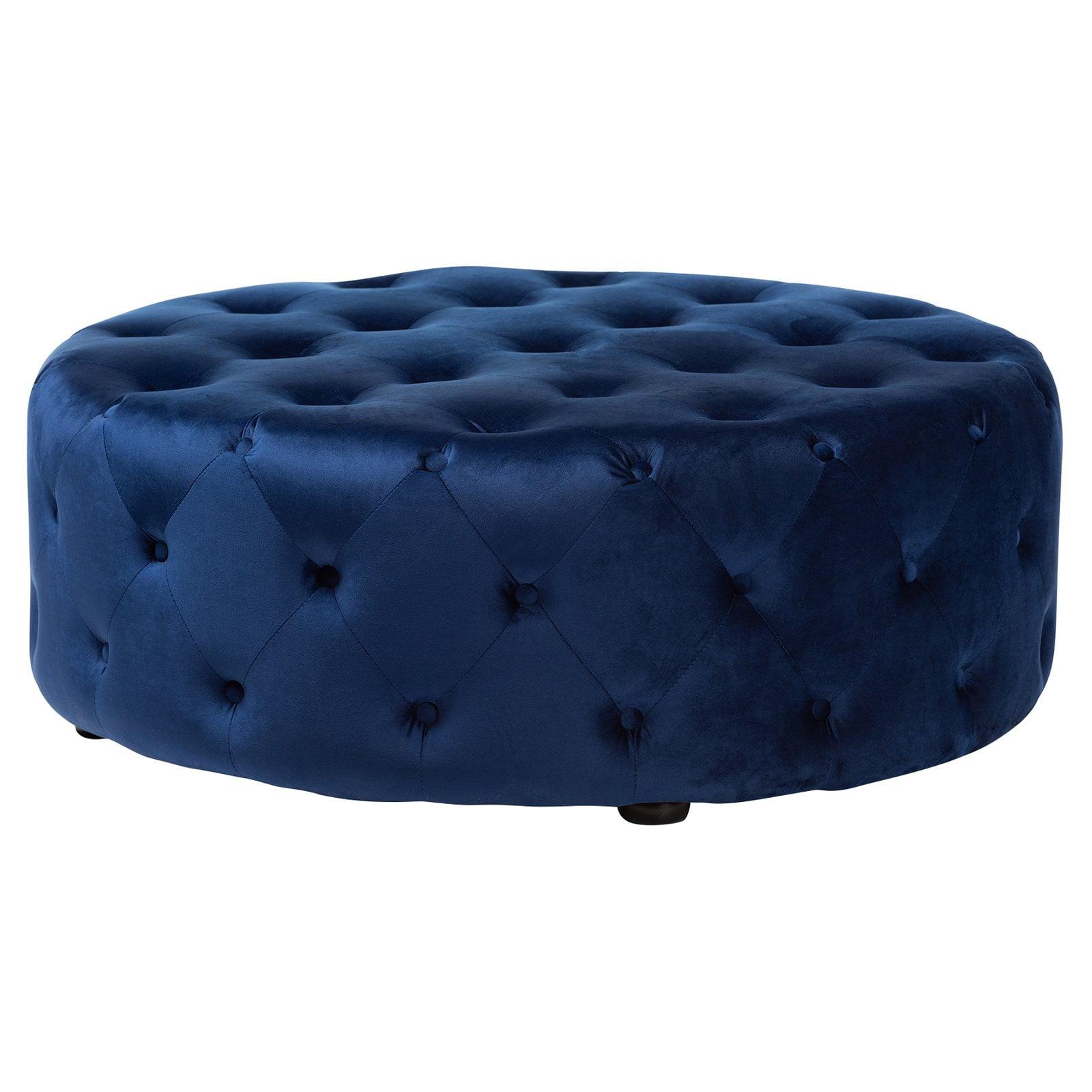 Cardiff Velvet Fabric Upholstered Button Tufted Cocktail Ottoman Blue - Baxton Studio: Eucalyptus Wood, Plush Seating