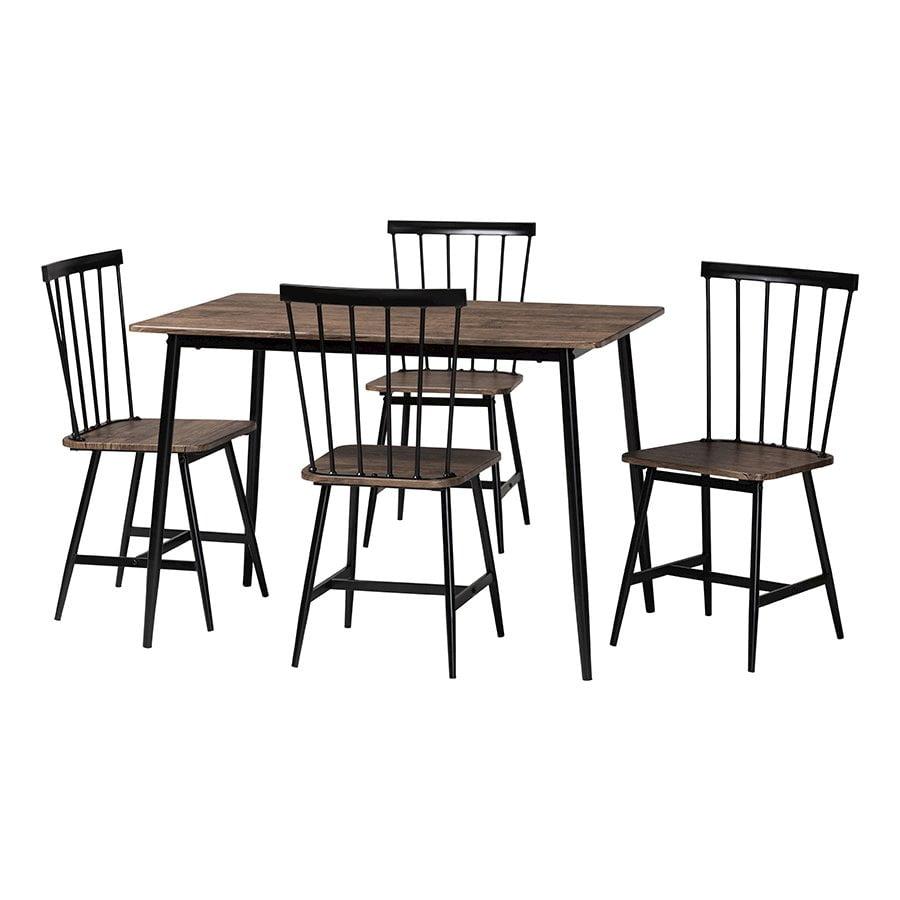 Cardinal Industrial Dark Brown Wood and Metal 5-Piece Dining Set