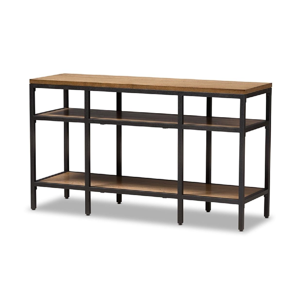 Caribou Oak Brown and Black Metal Rustic Industrial Console Table with Storage
