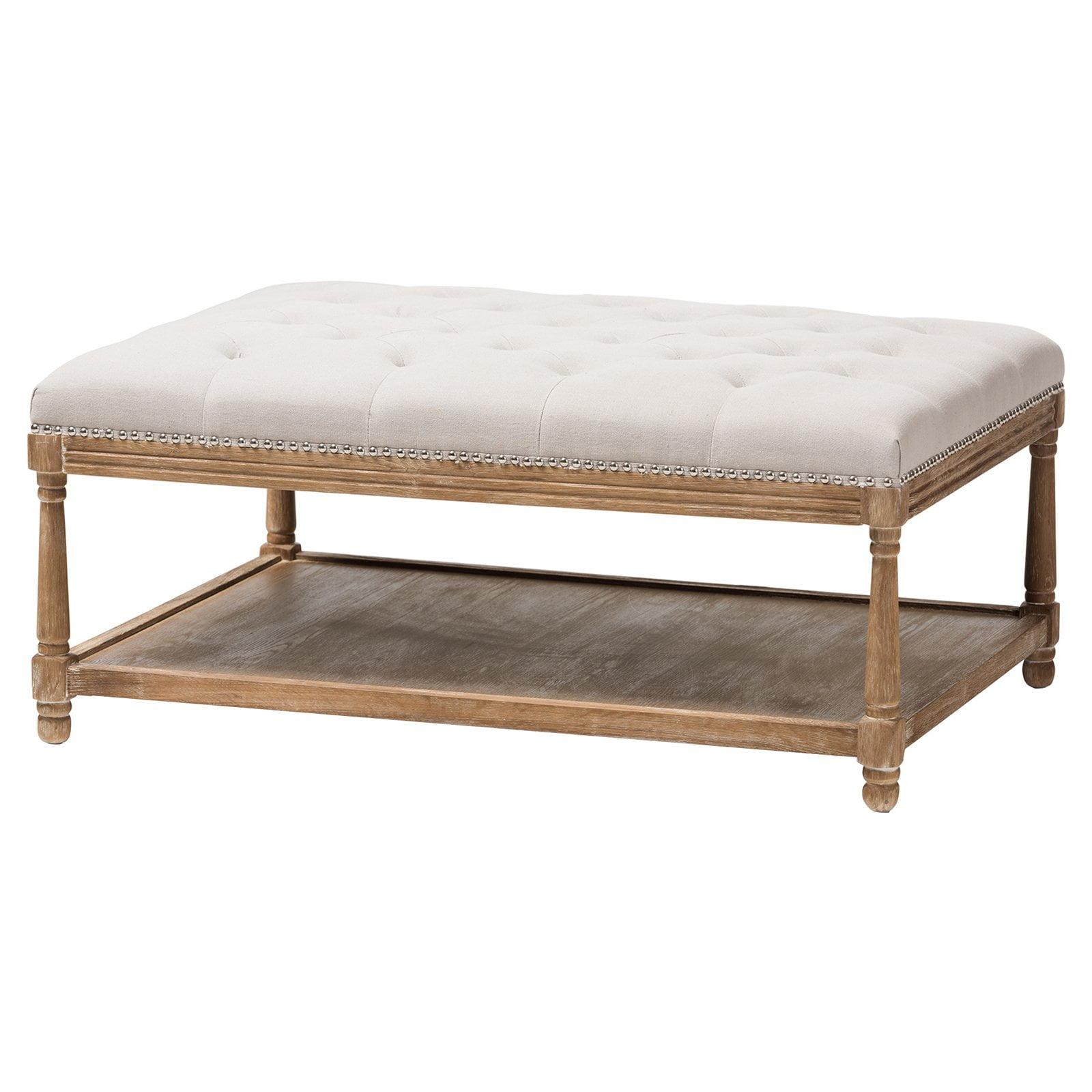 Carlotta Beige Tufted Linen Coffee Table Ottoman