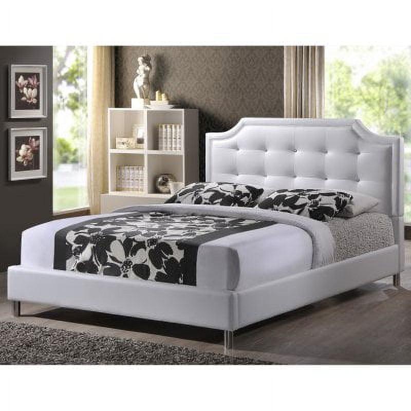 King Carlotta Modern Bed with Upholstered Headboard White - Baxton Studio: Faux Leather, Crystal-Studded, Silver Legs