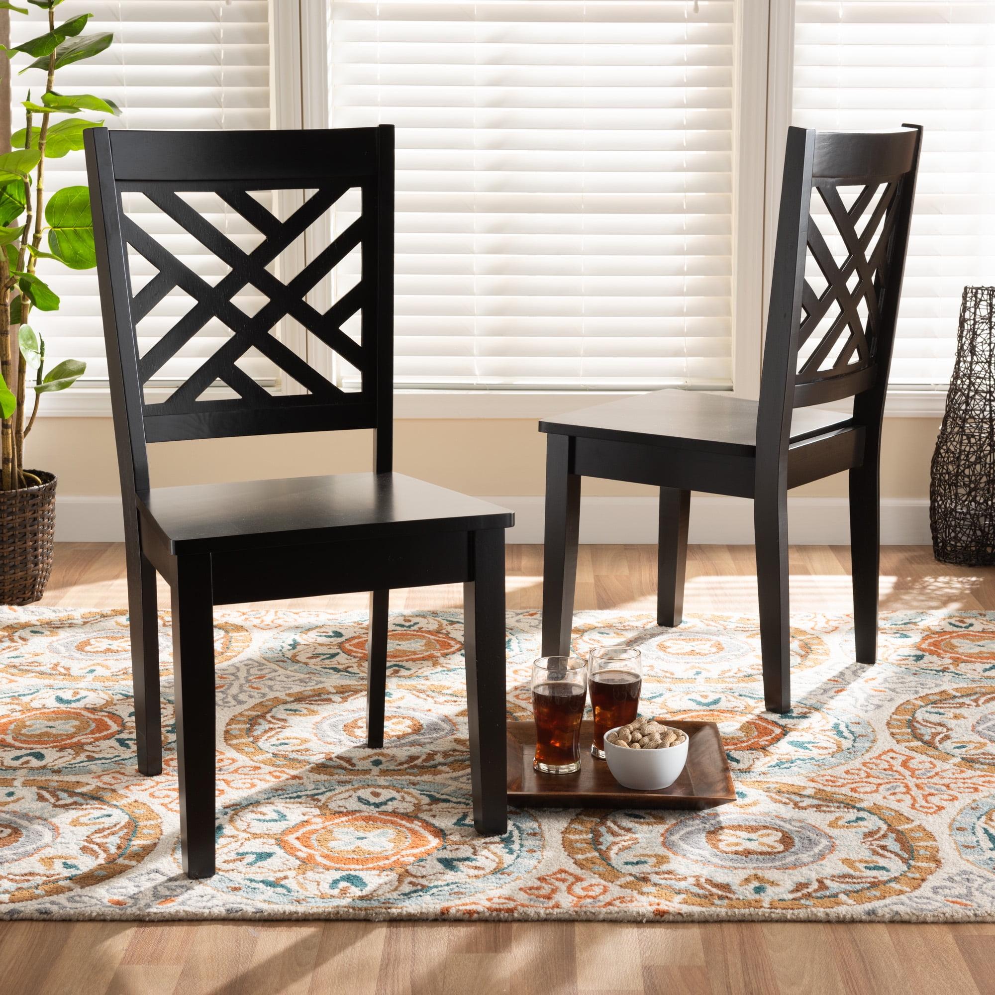 Dark Brown Oak Wood Cross Back Dining Side Chairs, Set of 2