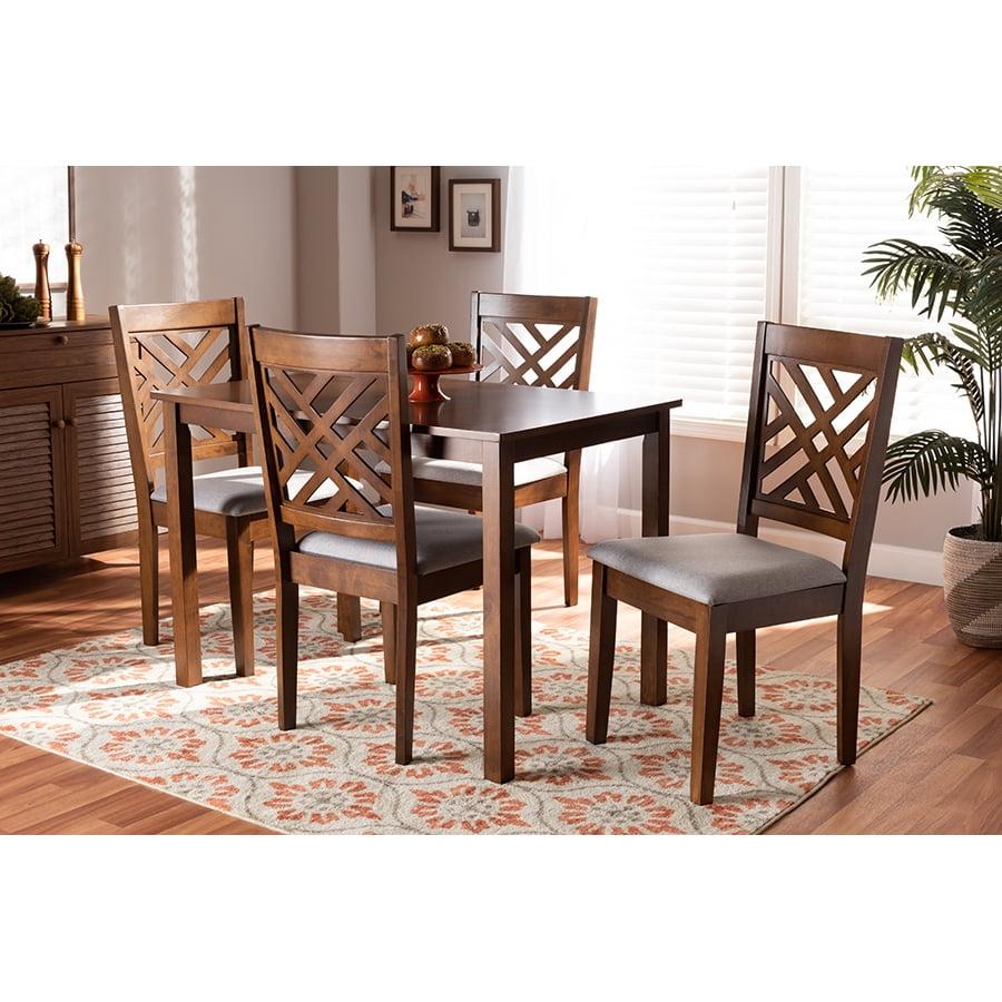 5pc Caron Fabric Upholstered Wood Dining Set Gray/Walnut - Baxton Studio: Rubberwood, Foam Padded Chairs