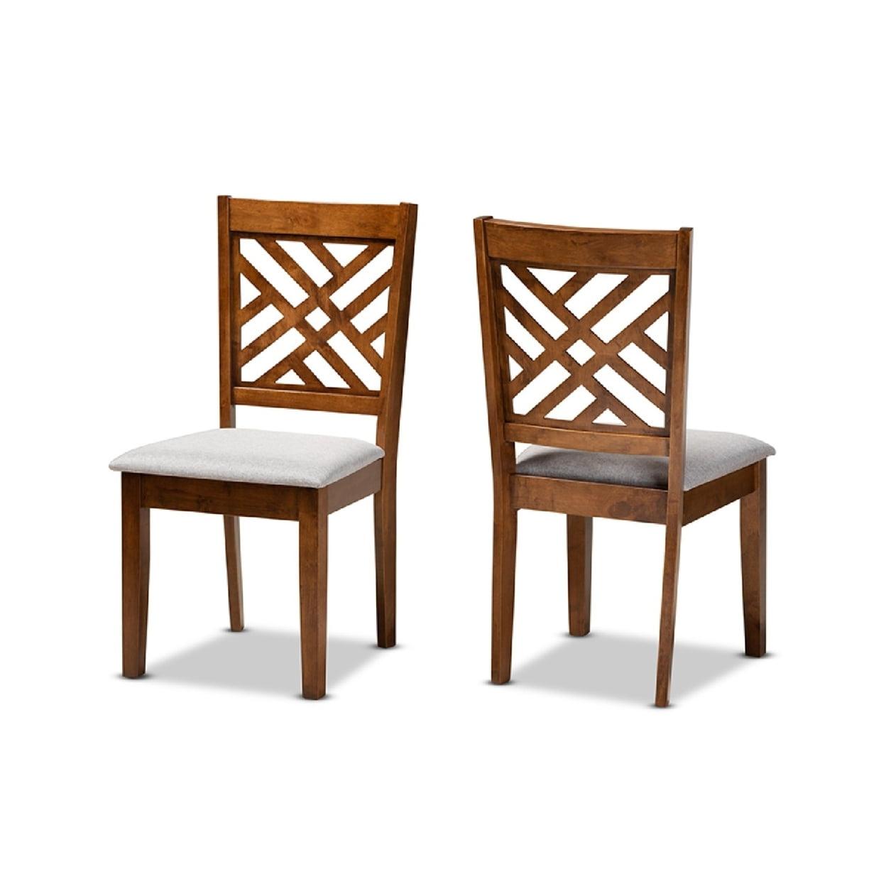 Caron Contemporary Grey Fabric and Walnut Wood Dining Chair Set