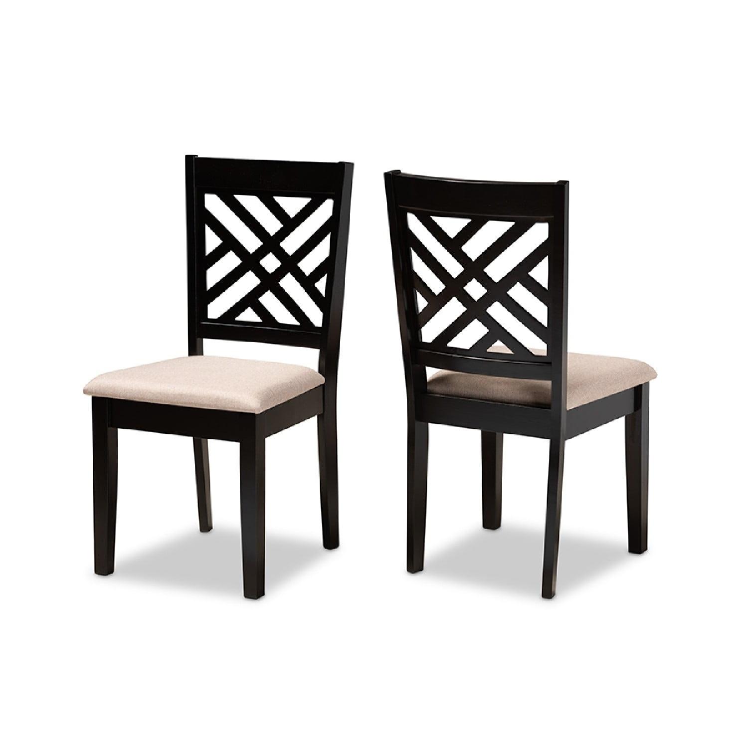 2pc Caron Upholstered Wood Dining Chair Set Sand Brown/Espresso - Baxton Studio: Modern Cut-Out Back, Polyester, Rubberwood Frame