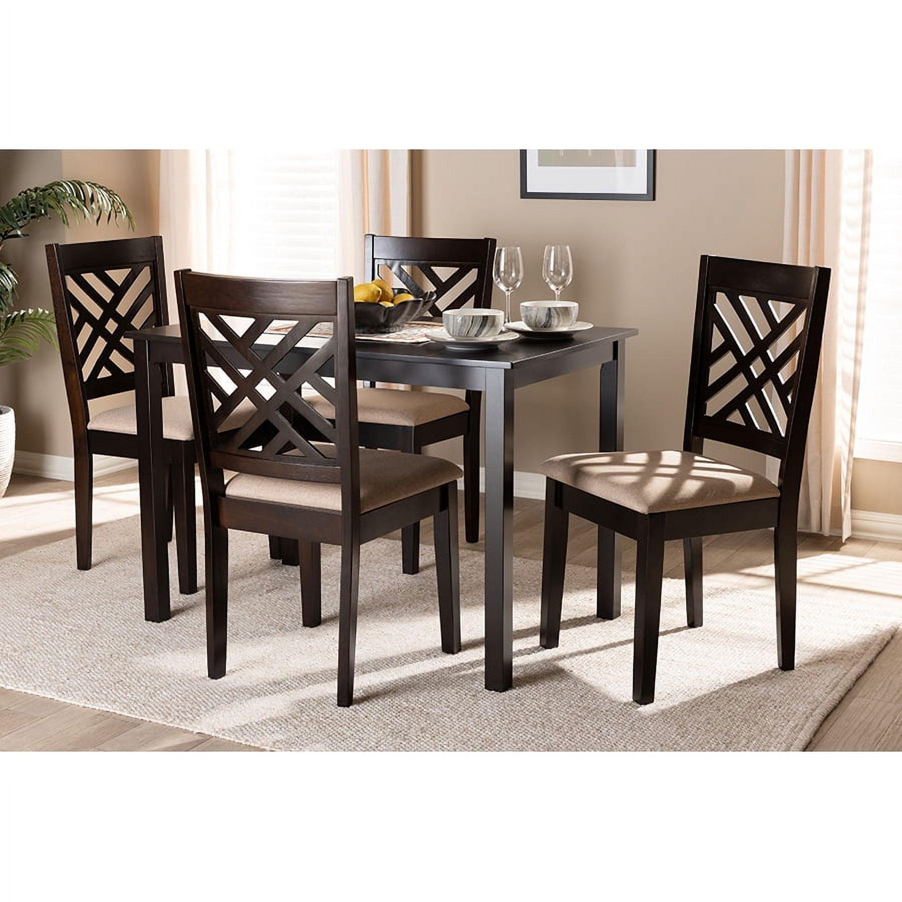 Espresso Brown Rubberwood 5-Piece Dining Set with Sand Fabric Upholstery