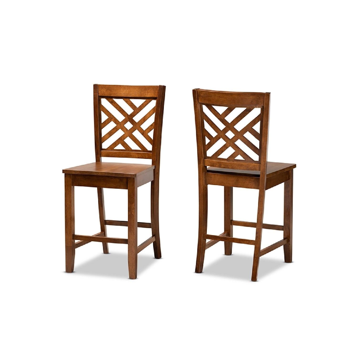 Walnut Brown Adjustable Wood Counter Stool Set, 2-Piece