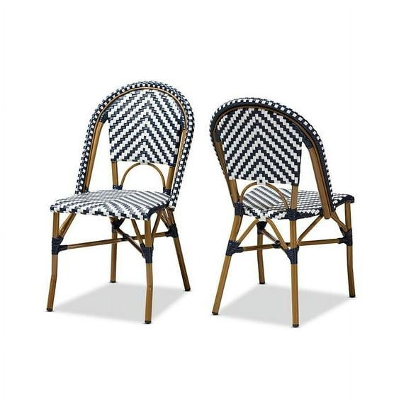 Set of 2 Celie Indoor and Outdoor Stackable Bistro Dining Chairs White/Blue - BaxtonStudio