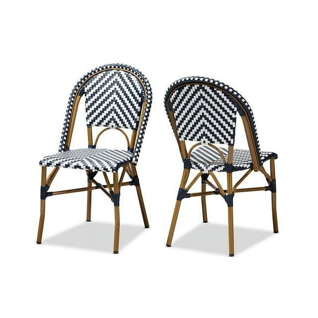 Set of 2 Celie Indoor and Outdoor Stackable Bistro Dining Chairs White/Blue - BaxtonStudio