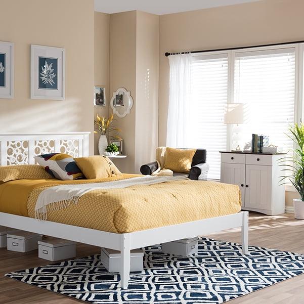 Celine Full-Size Geometric White Solid Wood Platform Bed