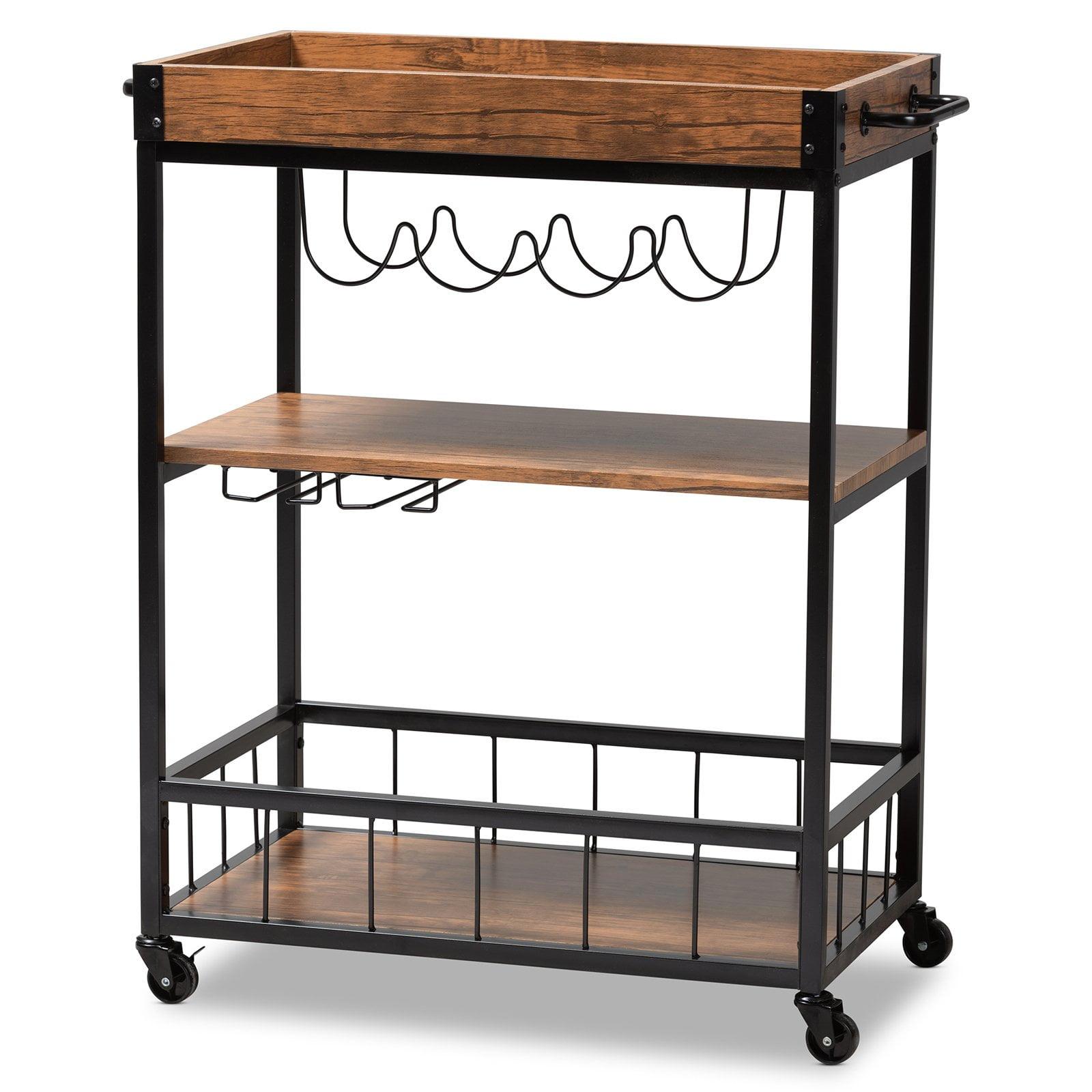 Cerne Vintage Industrial Chic Bar Cart with Built-in Wine & Glassware Storage