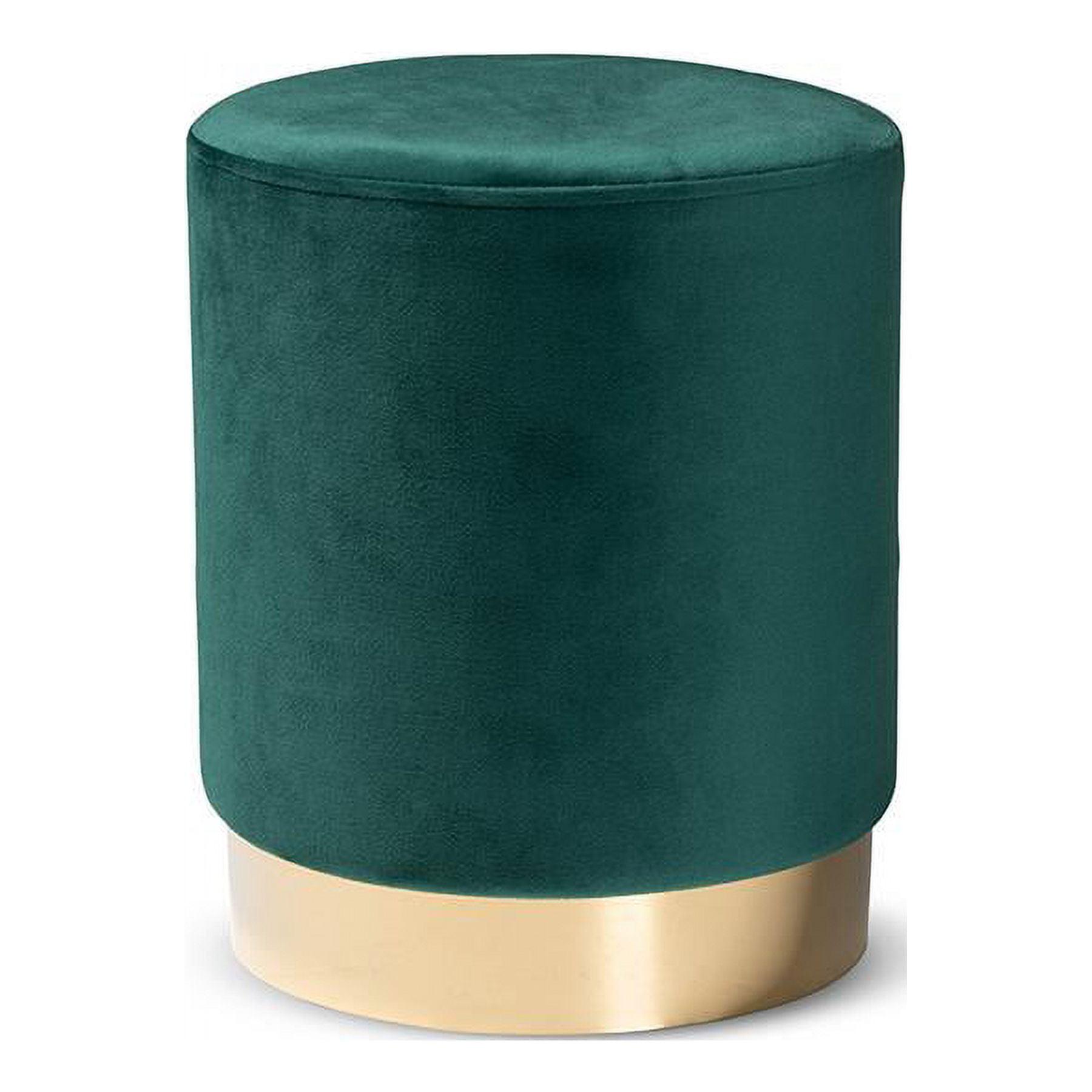 Chaela Velvet Metal Ottoman Green/Gold - Baxton Studio: Luxurious Footstool, Modern Bench Design