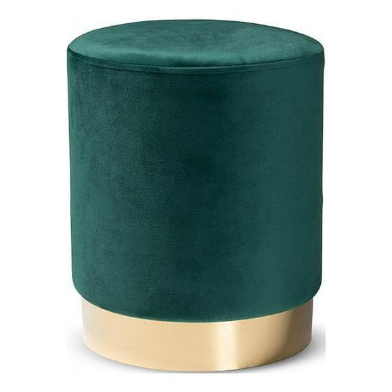 Chaela Velvet Metal Ottoman Green/Gold - Baxton Studio: Luxurious Footstool, Modern Bench Design