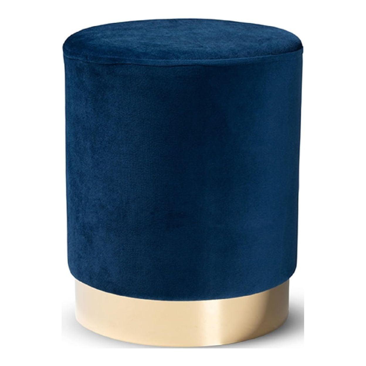 Chaela Navy Blue Velvet and Gold Metal 12" Glam Ottoman