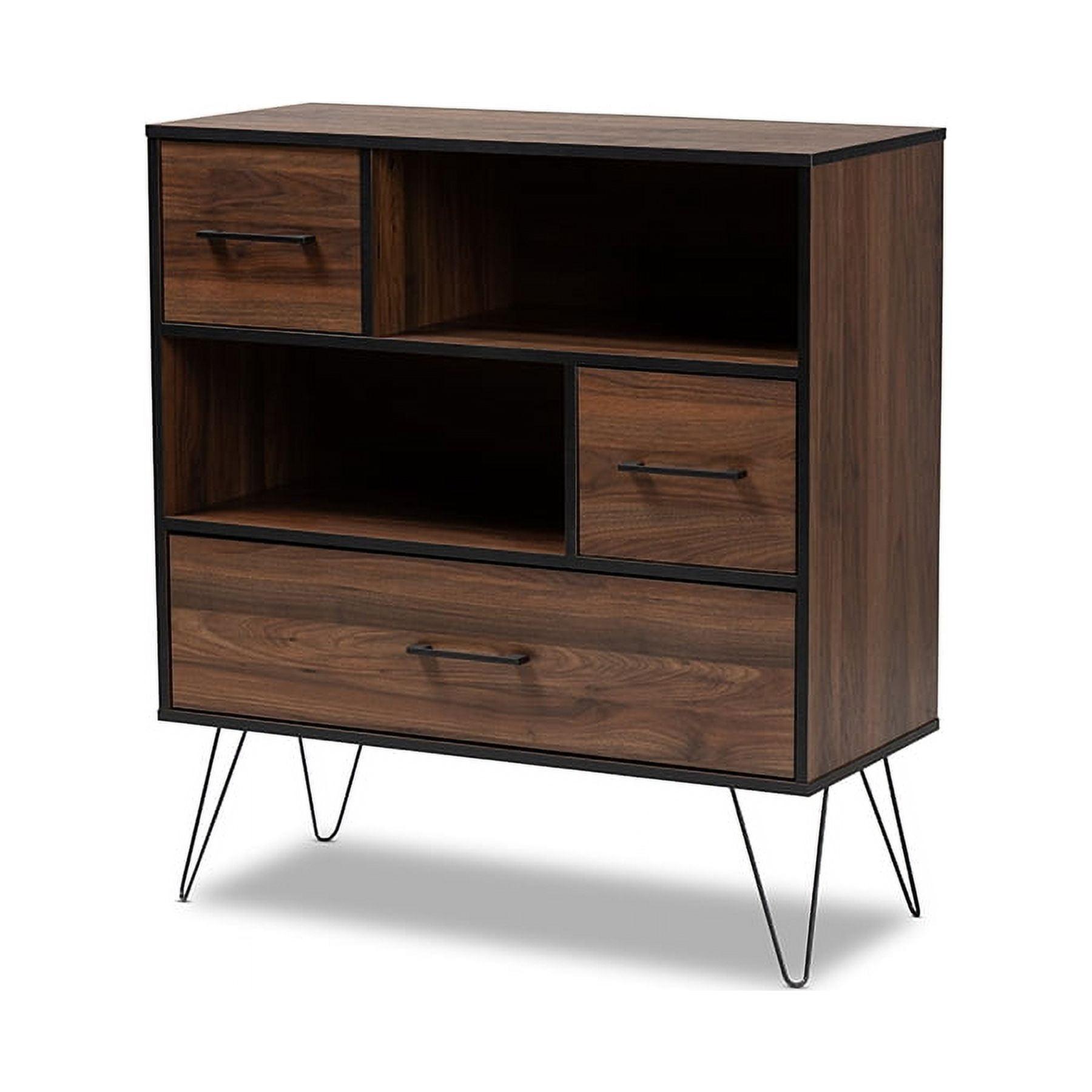 Retro Walnut and Black Hairpin Leg Bookshelf with Cubes