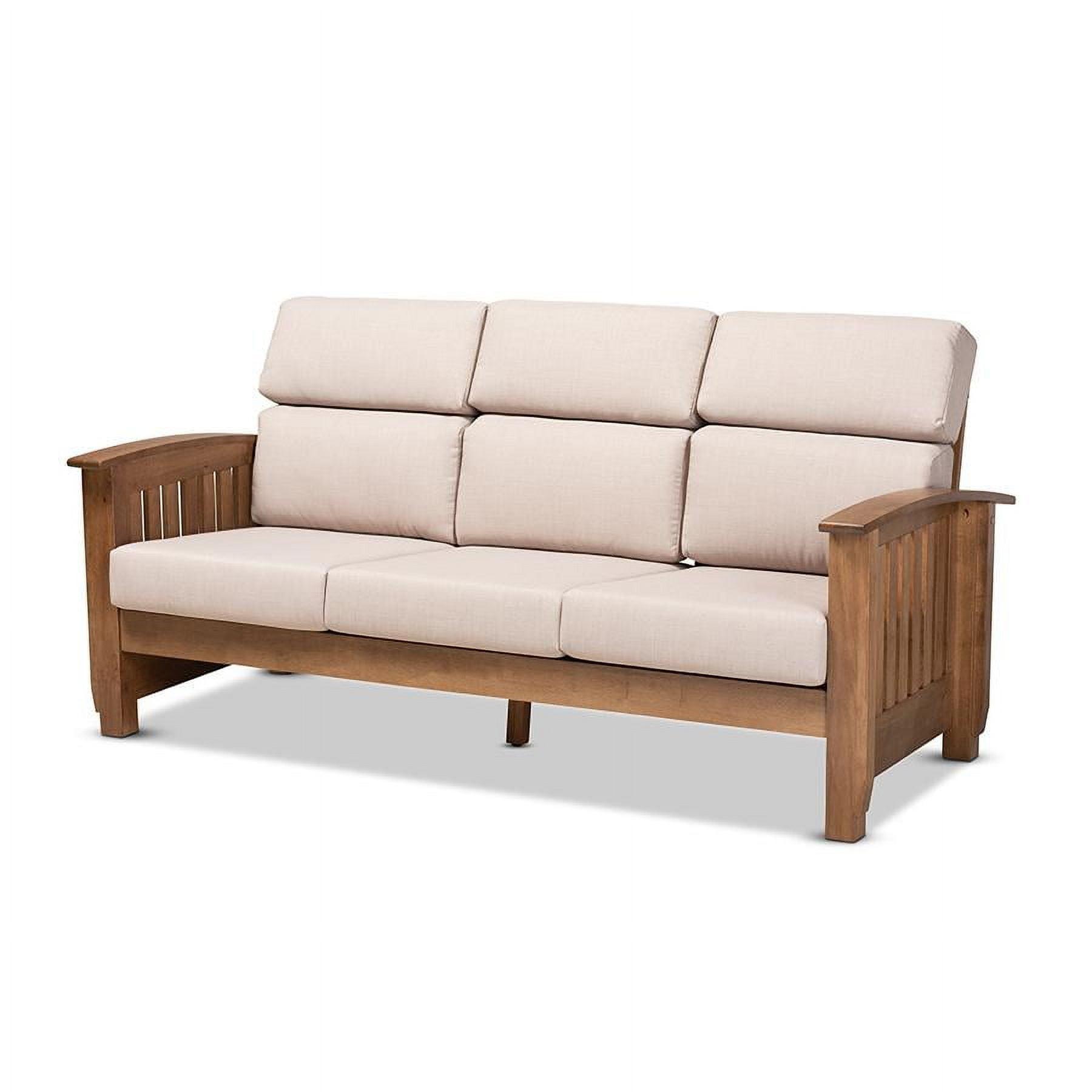 Charlotte Fabric Upholstered Wood 3 Seater Sofa Taupe/Brown - Baxton Studio: Elegant Mission Style Design, Foam-Padded