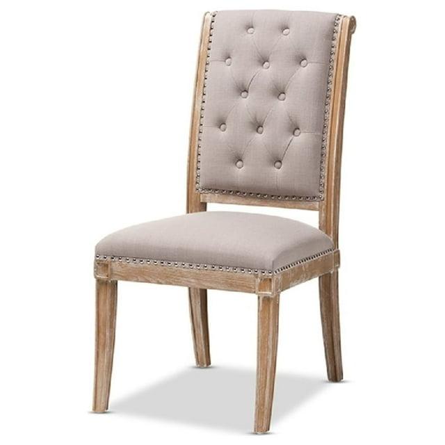 Charmant Wood Dining Chair Light Beige - Baxton Studio: French Provincial, Foam-Padded, Nailhead Trim