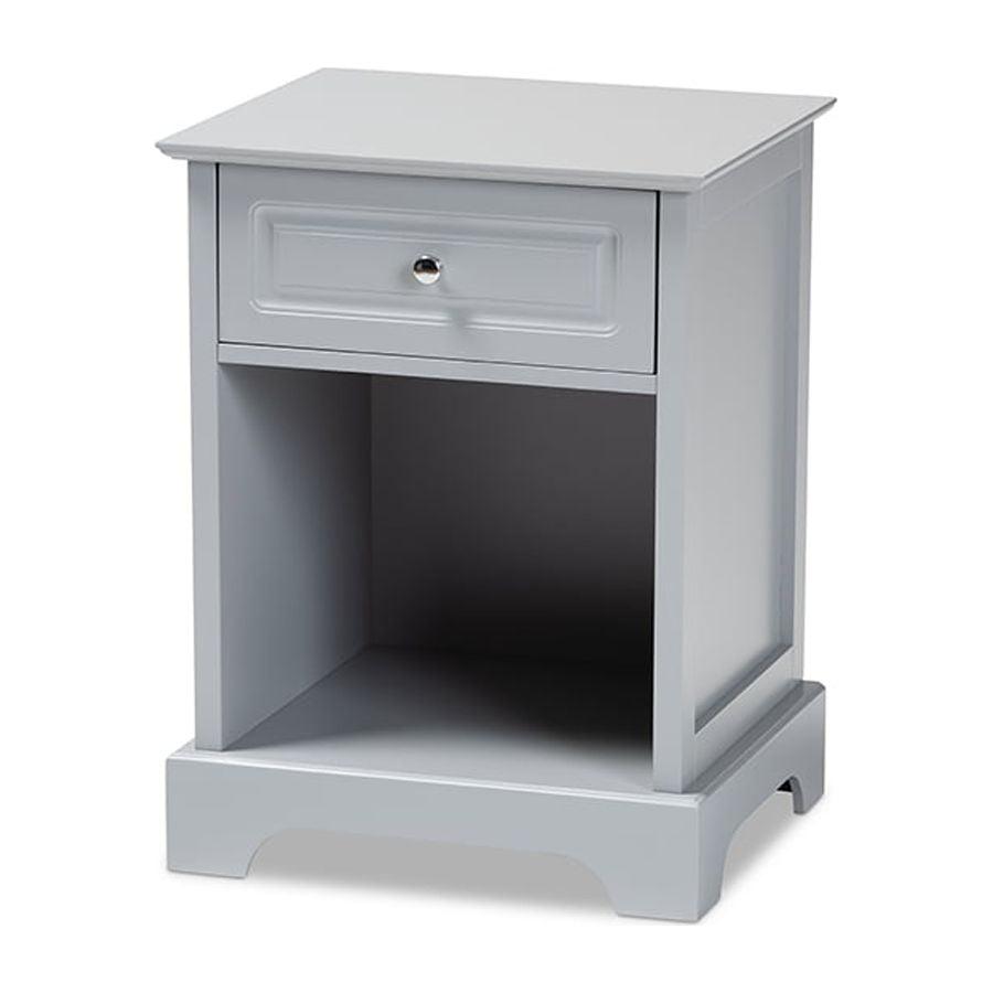 Chase Light Gray Wood Nightstand with Sleek Silver Knob