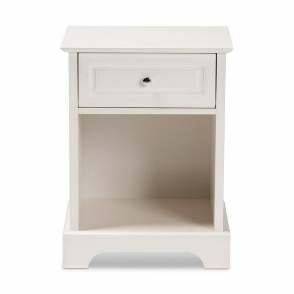 1 Drawer Chase Wood Nightstand White - Baxton Studio: Silver Knob, Open Shelf Storage