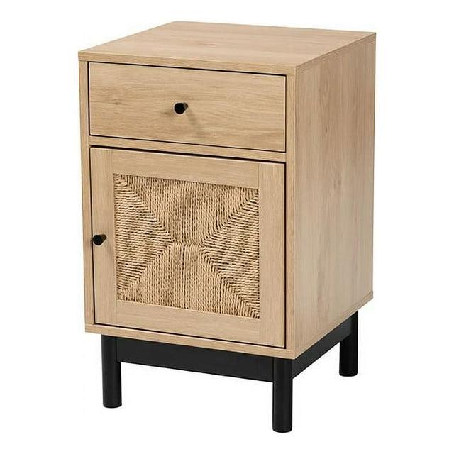 Baxton Studio Cherelle 1 Drawer End Table Light Brown/Black: Mid-Century, Storage Shelves, 25" High