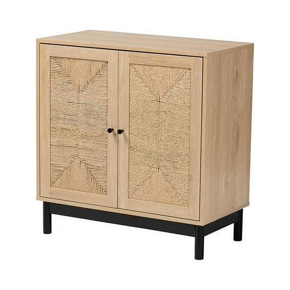 Baxton Studio Cherelle Mid-Century Modern Light Brown and Black 2-Door Storage Cabinet