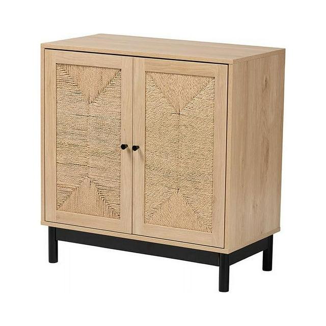 Baxton Studio Cherelle Mid-Century Modern Light Brown and Black 2-Door Storage Cabinet