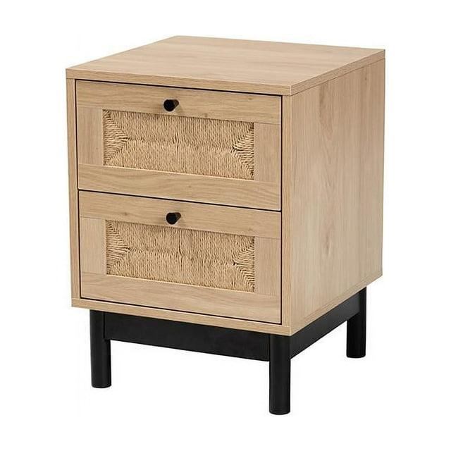 Baxton Studio Cherelle 2 Drawer End Table Light Brown/Black:Nightstand, Particle Board Construction