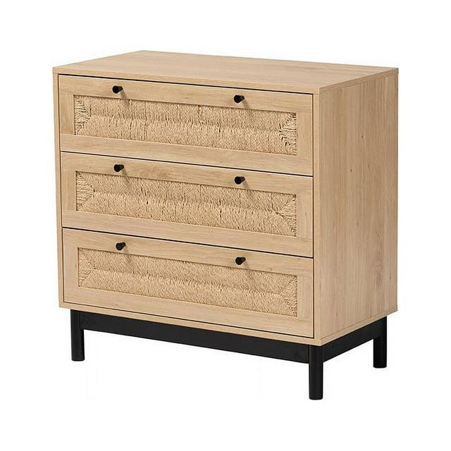 Baxton Studio Cherelle Mid-Century Modern Light Brown and Black 3-Drawer Storage Cabinet