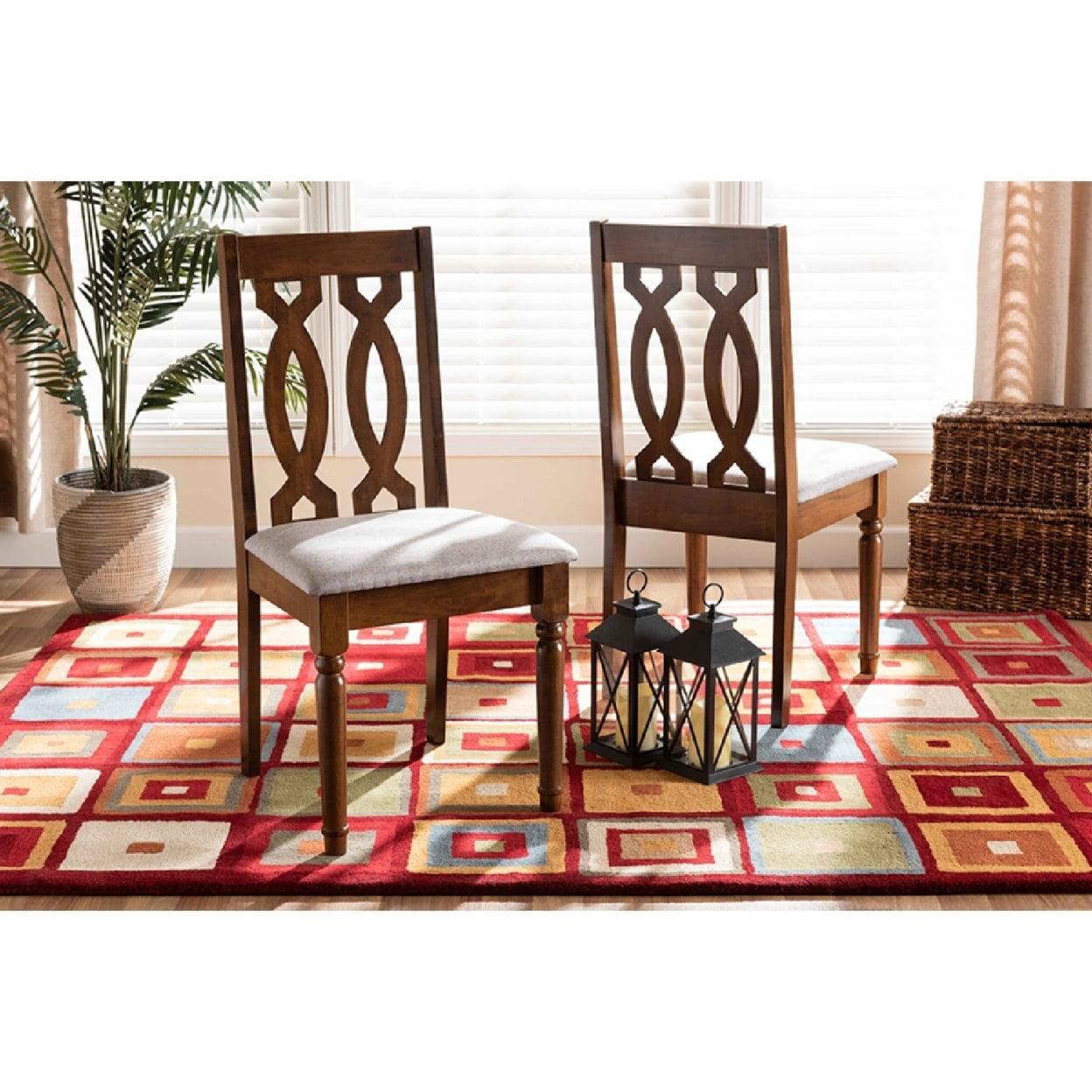 Baxton Studio 2pc Cherese Fabric Upholstered and Wood Dining Chair Set Gray/Brown: Polyester, Spot Clean, Armless Design