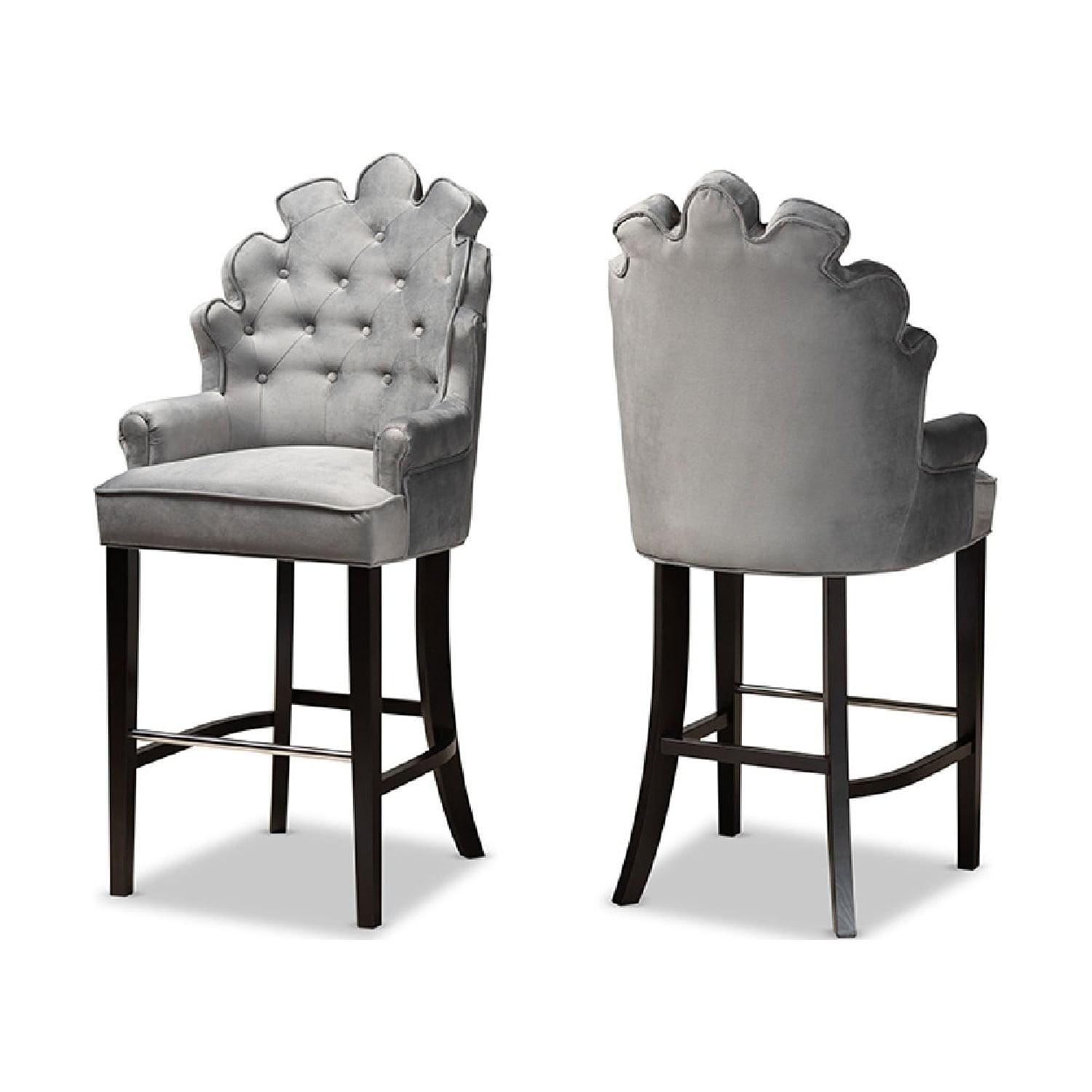 Chloe Dark Grey Velvet and Wood Barstool Set