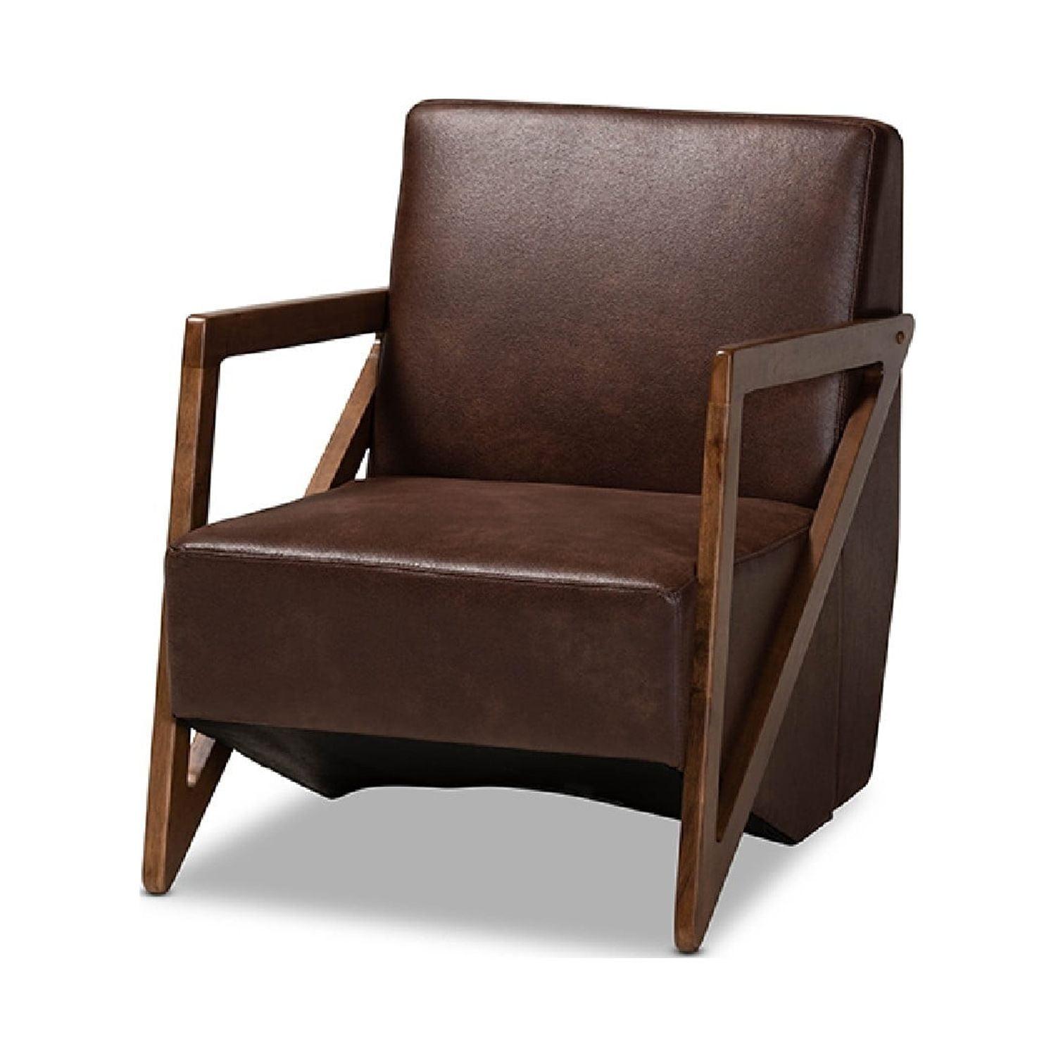 Christa Walnut Brown Faux Leather Mid-Century Accent Chair