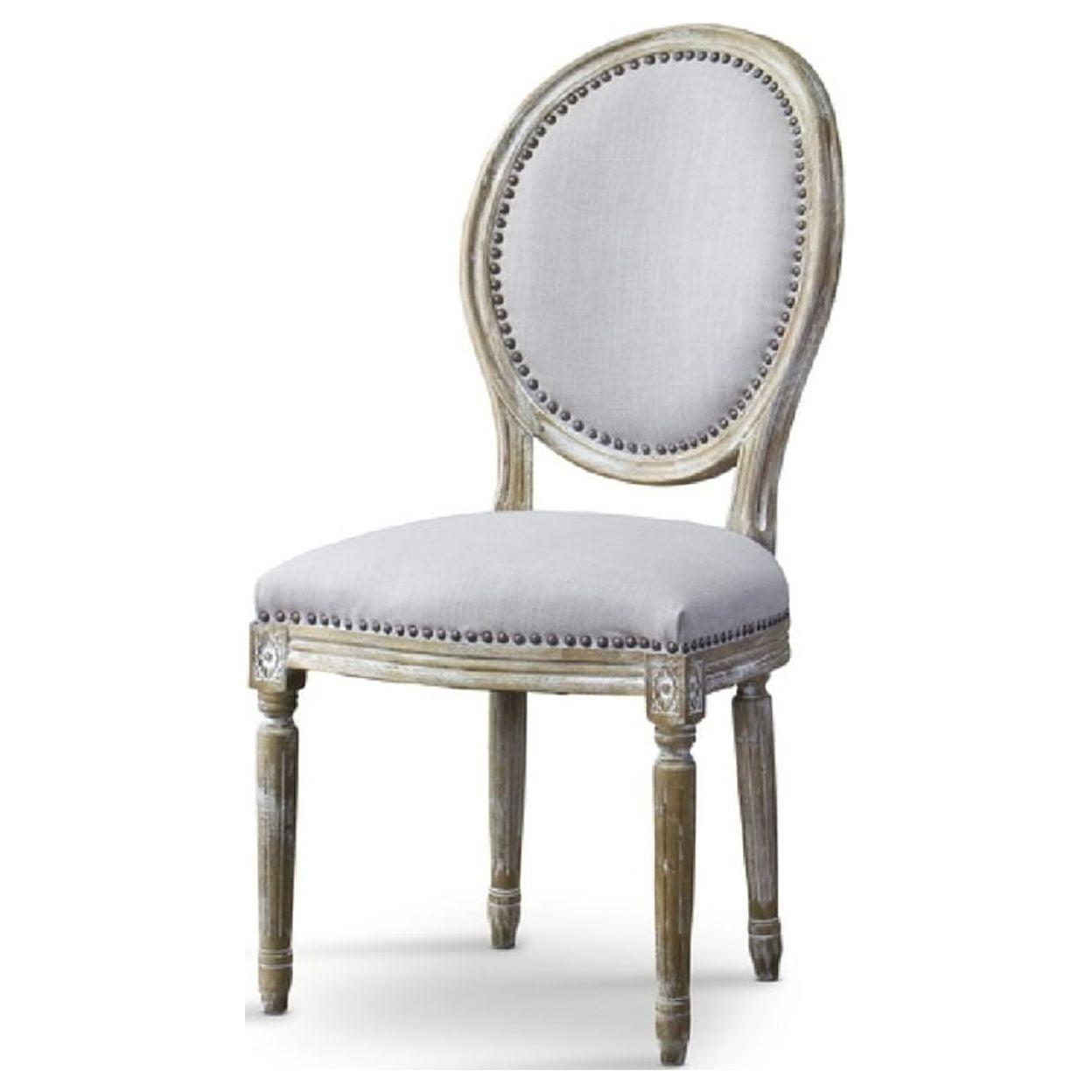 Clairette Wood Traditional French Accent Chair Beige - Baxton Studio: Birch Frame, Linen Upholstery, Nail-Head Trim