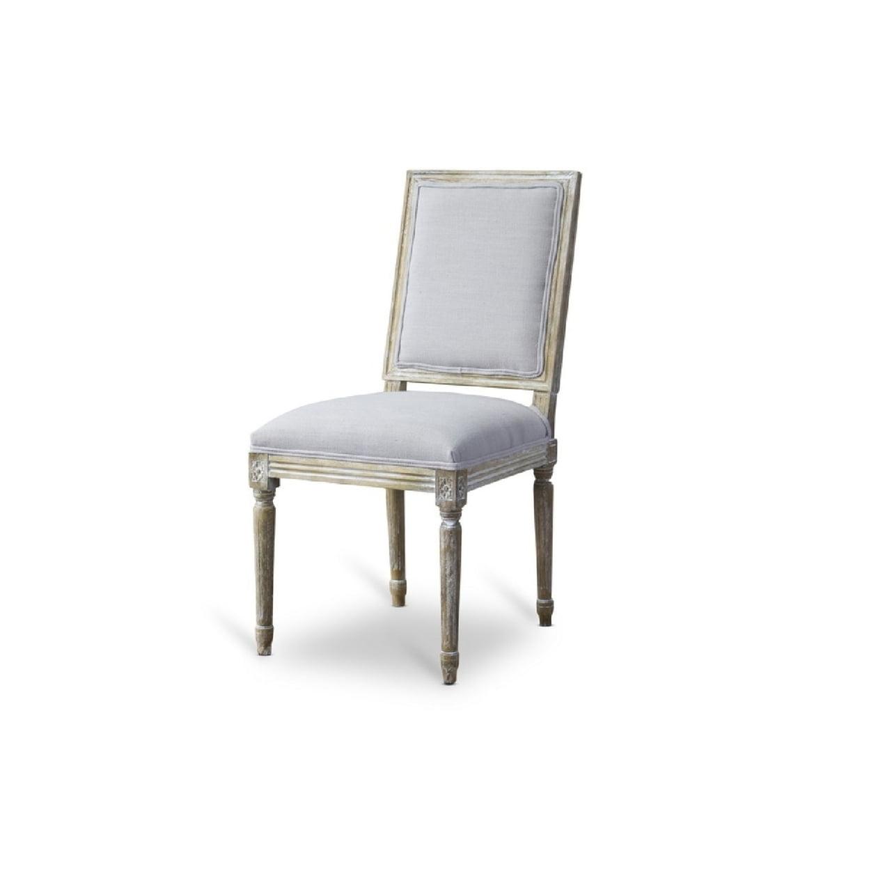 Clairette Beige Linen & Birch Wood Traditional French Accent Chair
