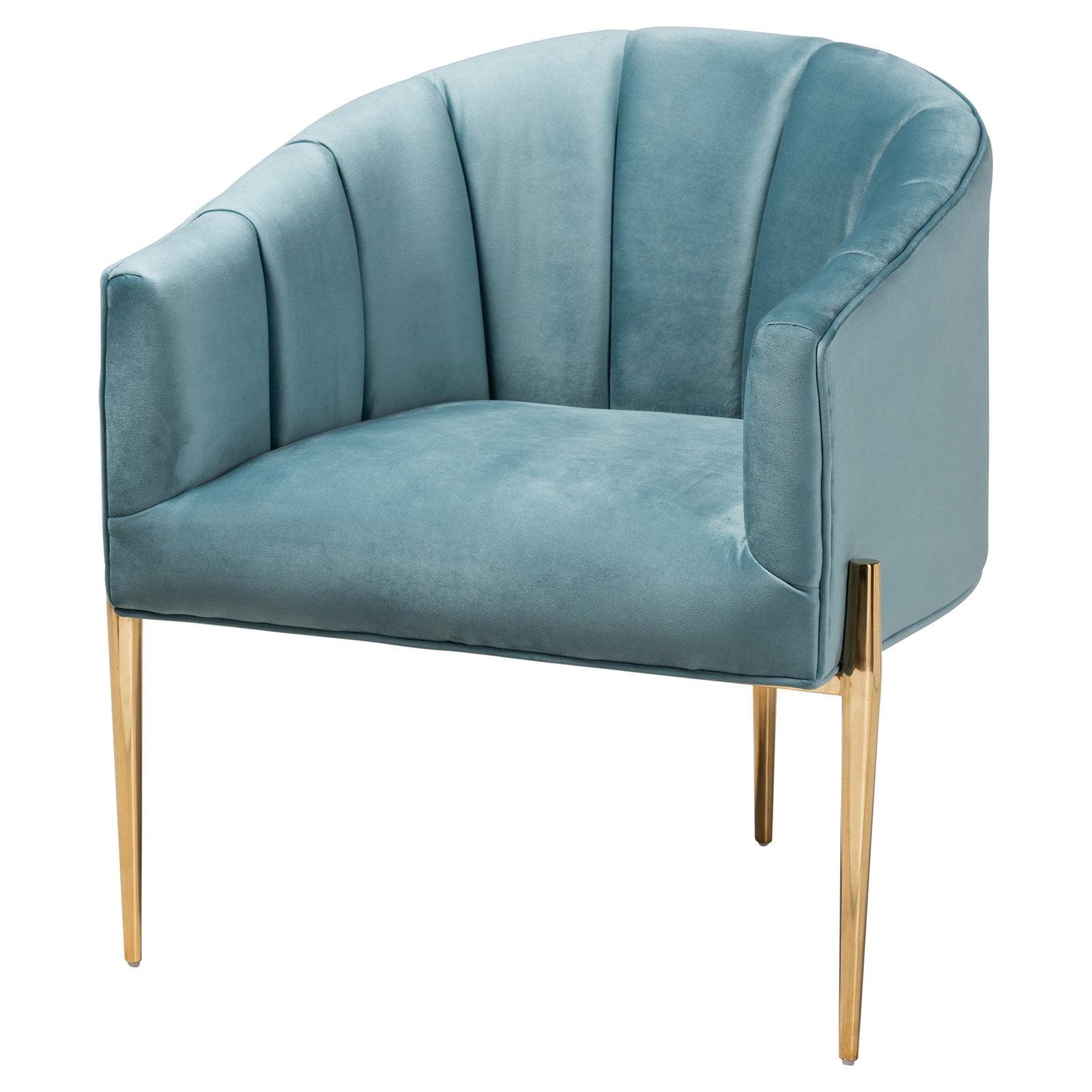 Clarisse Glam Light Blue Velvet Barrel Accent Chair with Gold Legs