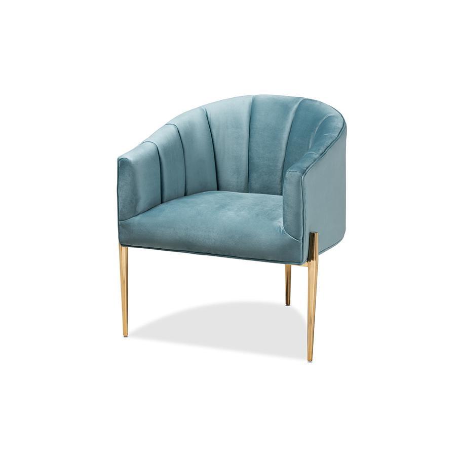 Baxton Studio Clarisse Light Blue Velvet Gold Finished Accent Chair
