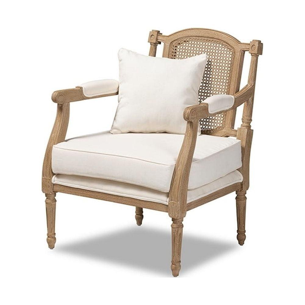 Antique Whitewashed Mahogany Wood Barrel Accent Chair in Ivory