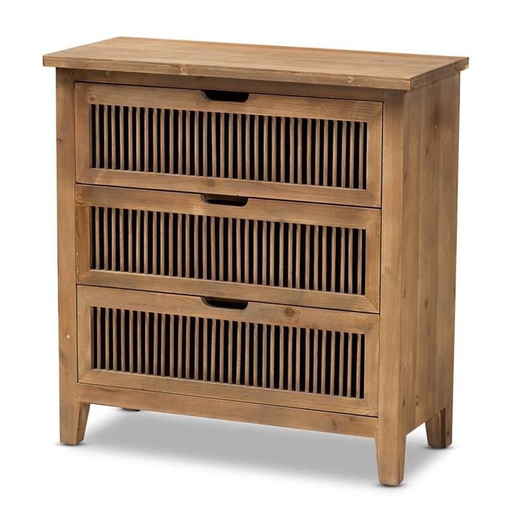 Clement Medium Oak 3-Drawer Wood Spindle Chest