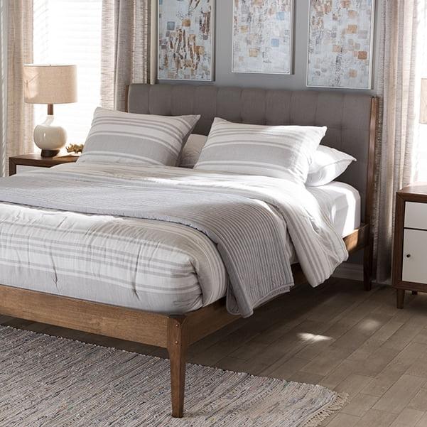 Clifford Mid-Century Full Platform Bed with Tufted Upholstered Headboard