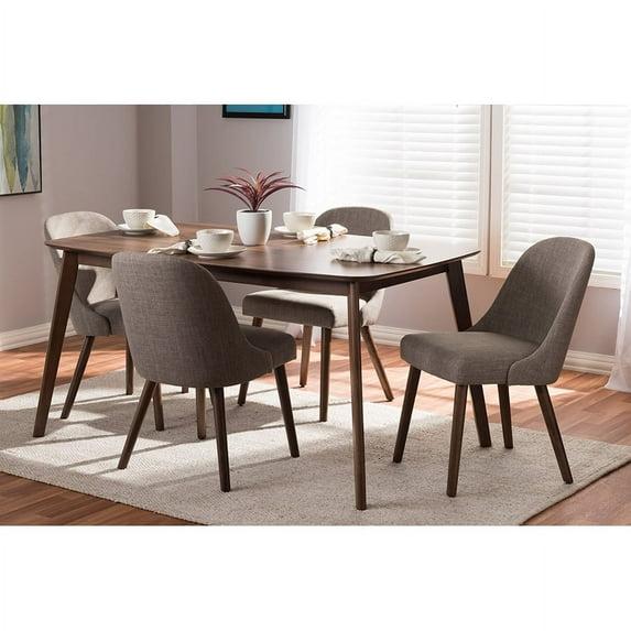 Baxton Studio Cody Mid-Century Modern Fabric Upholstered Walnut Finished Wood 5-Piece Dining Set, Multiple Colors