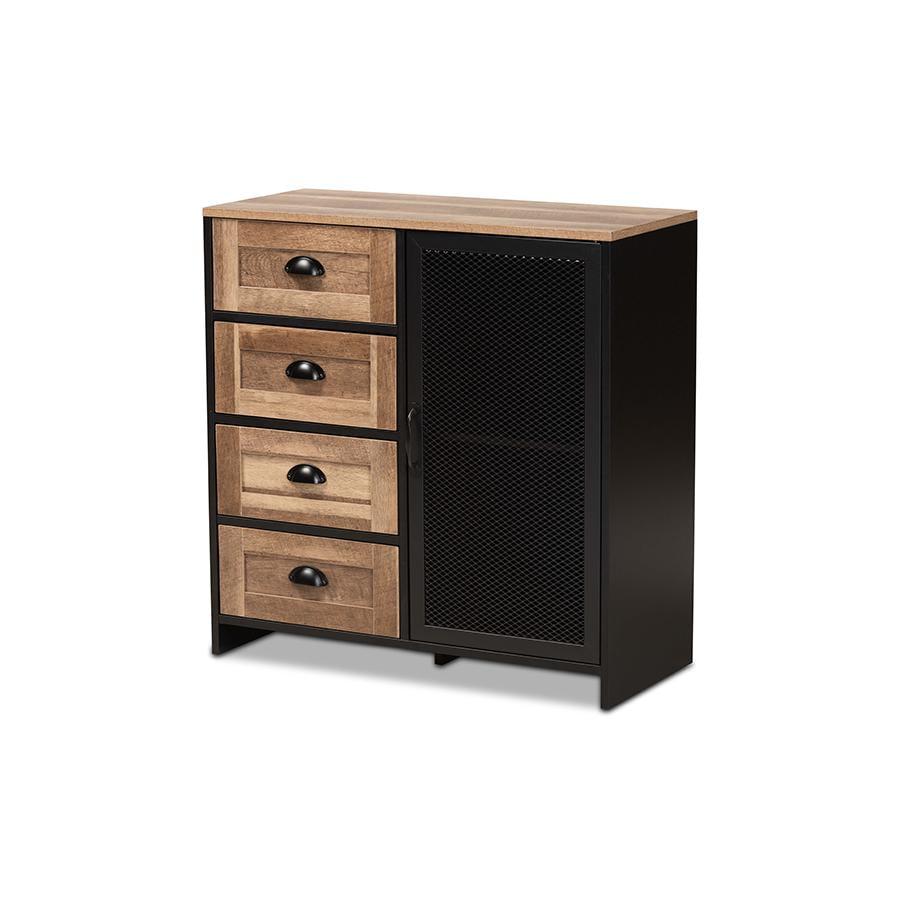 Connell Two-Tone Natural Brown and Black Wood Metal Sideboard Buffet