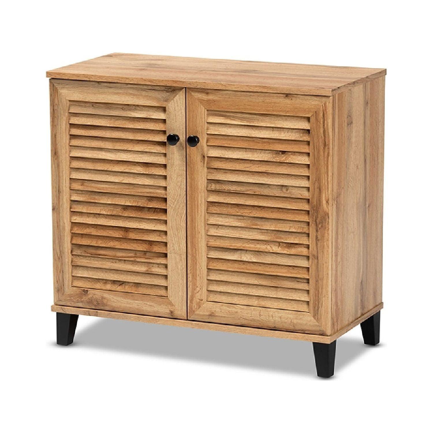 Coolidge Wood 2 Door Storage Cabinet Oak Brown - Baxton Studio: Nautical Style, 4 Fixed Shelves, Wood Frame