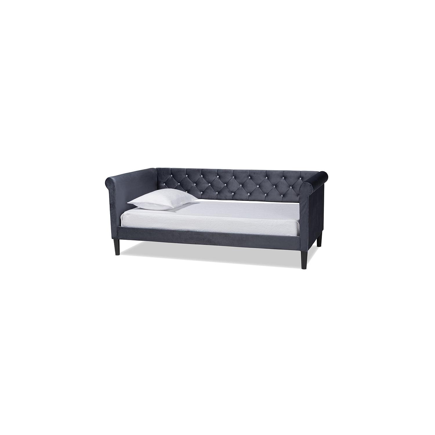 Baxton Studio Grey Velvet Fabric Upholstered and Dark Brown Finished Wood Full Size Daybed