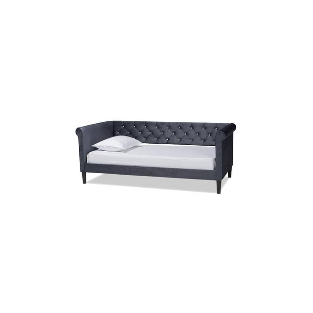 Baxton Studio Grey Velvet Fabric Upholstered and Dark Brown Finished Wood Full Size Daybed