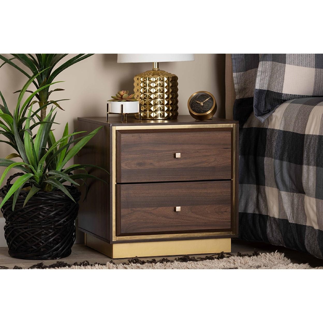 Cormac Wood and Metal 2 Drawer Nightstand - Baxton Studio