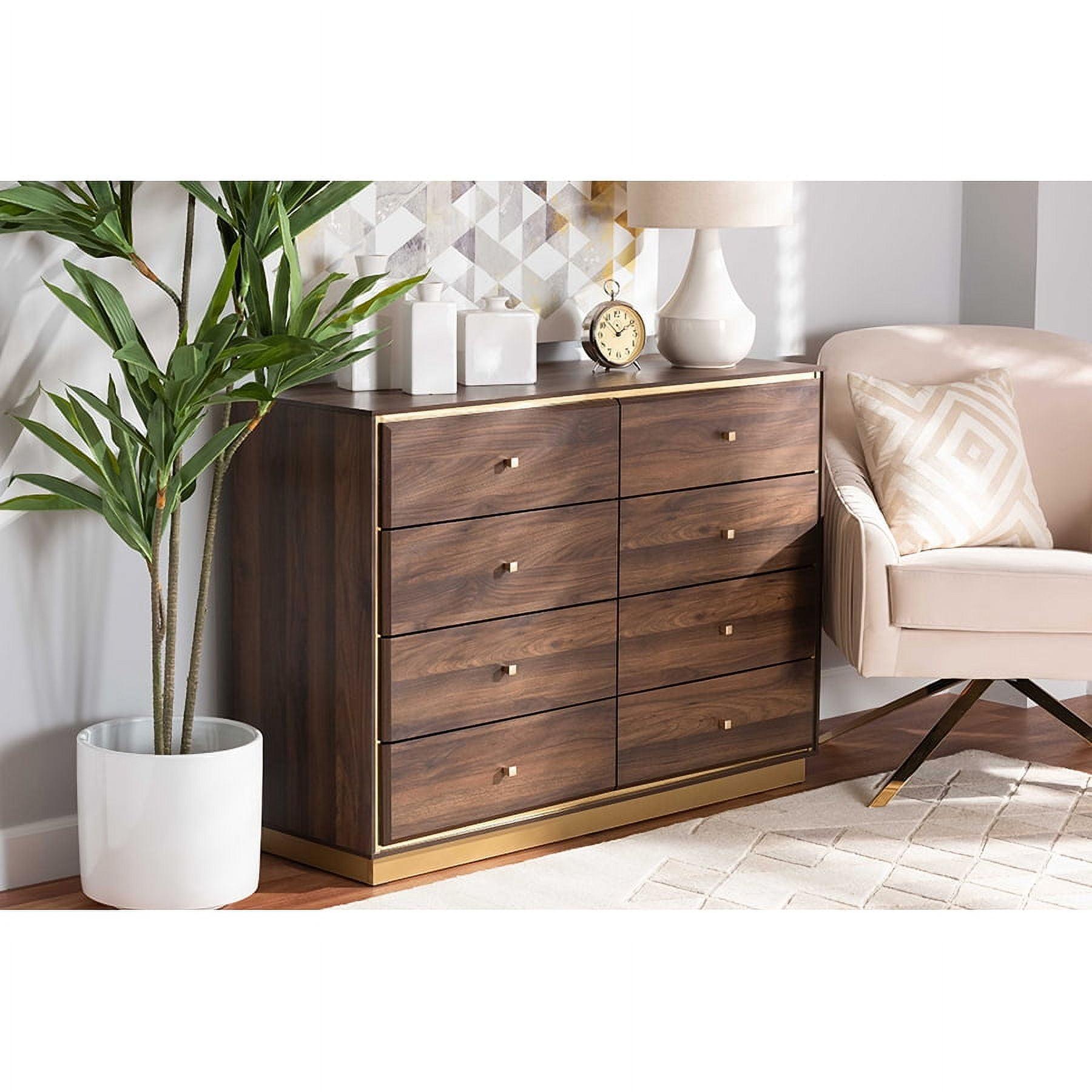 Walnut Brown and Gold 8-Drawer Dresser