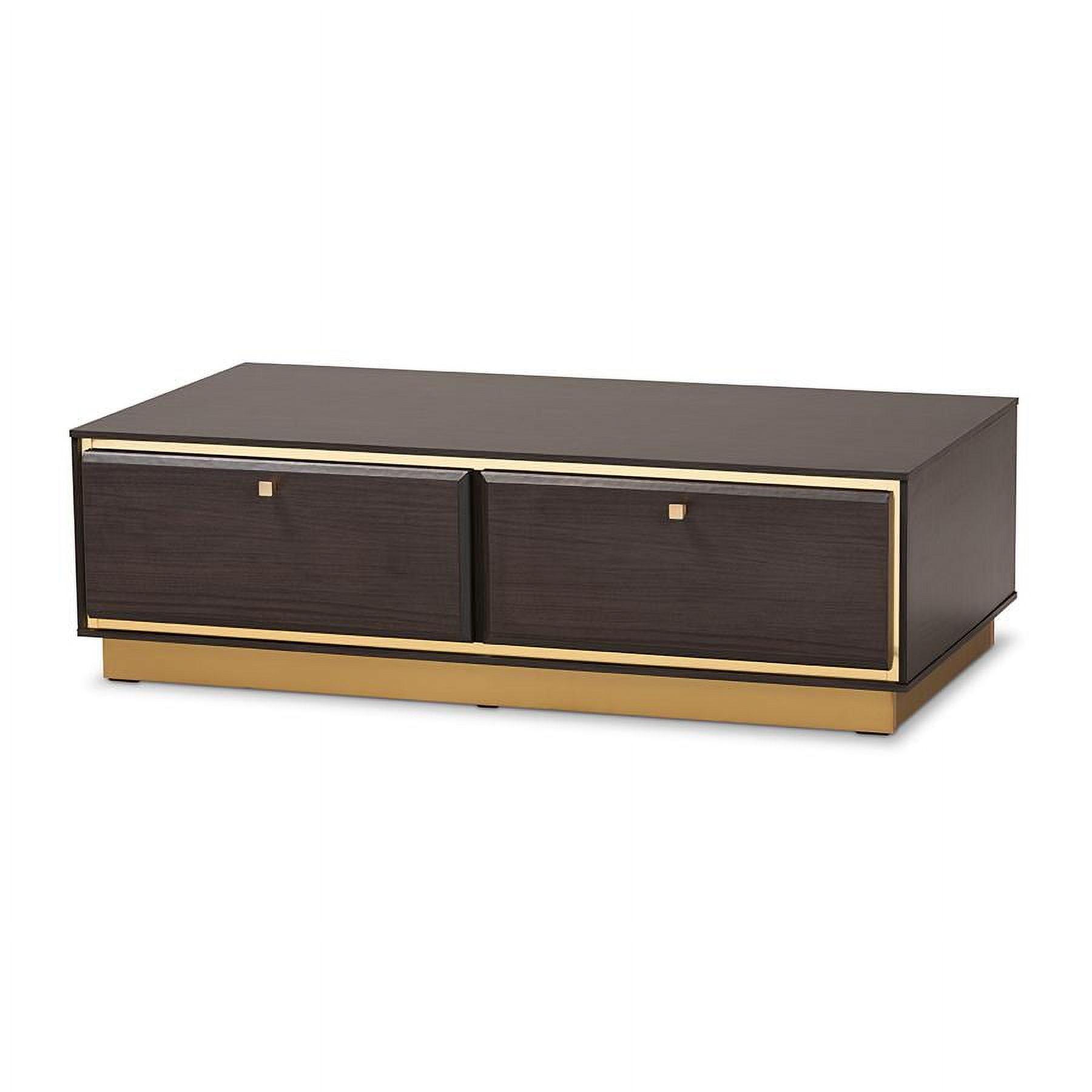 Modern Glamour Dark Brown Wood and Gold Metal Storage Coffee Table