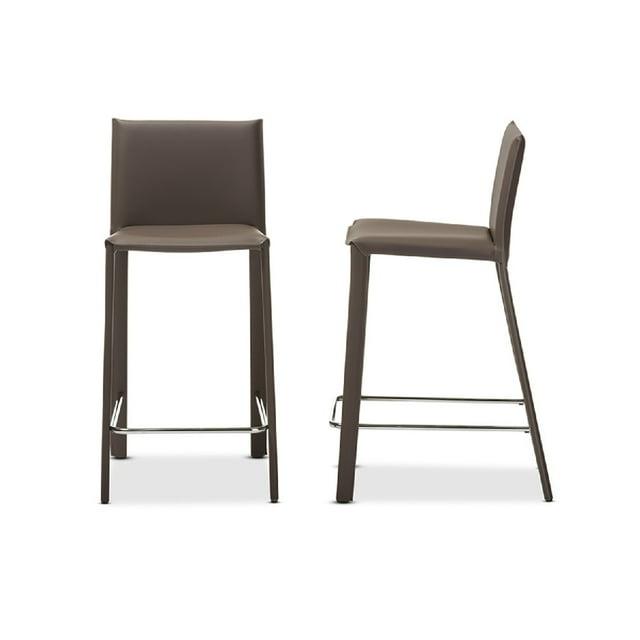 Set of 2 Crawford Modern and Contemporary Leather Upholstered Counter Height Barstools Taupe - Baxton Studio: Bonded Leather, Steel Frame, Padded Back