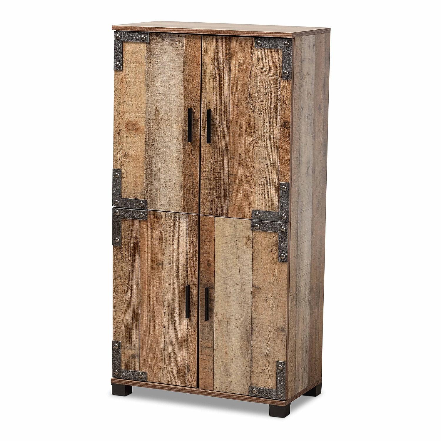 Rustic Brown 47" Wood Shoe Cabinet with Industrial Accents