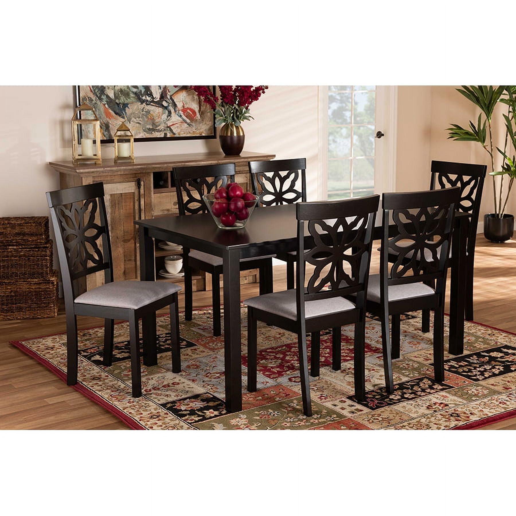 Baxton Studio Dallas Modern and Contemporary Grey Fabric Upholstered and Dark Brown Finished Wood 7-Piece Dining Set